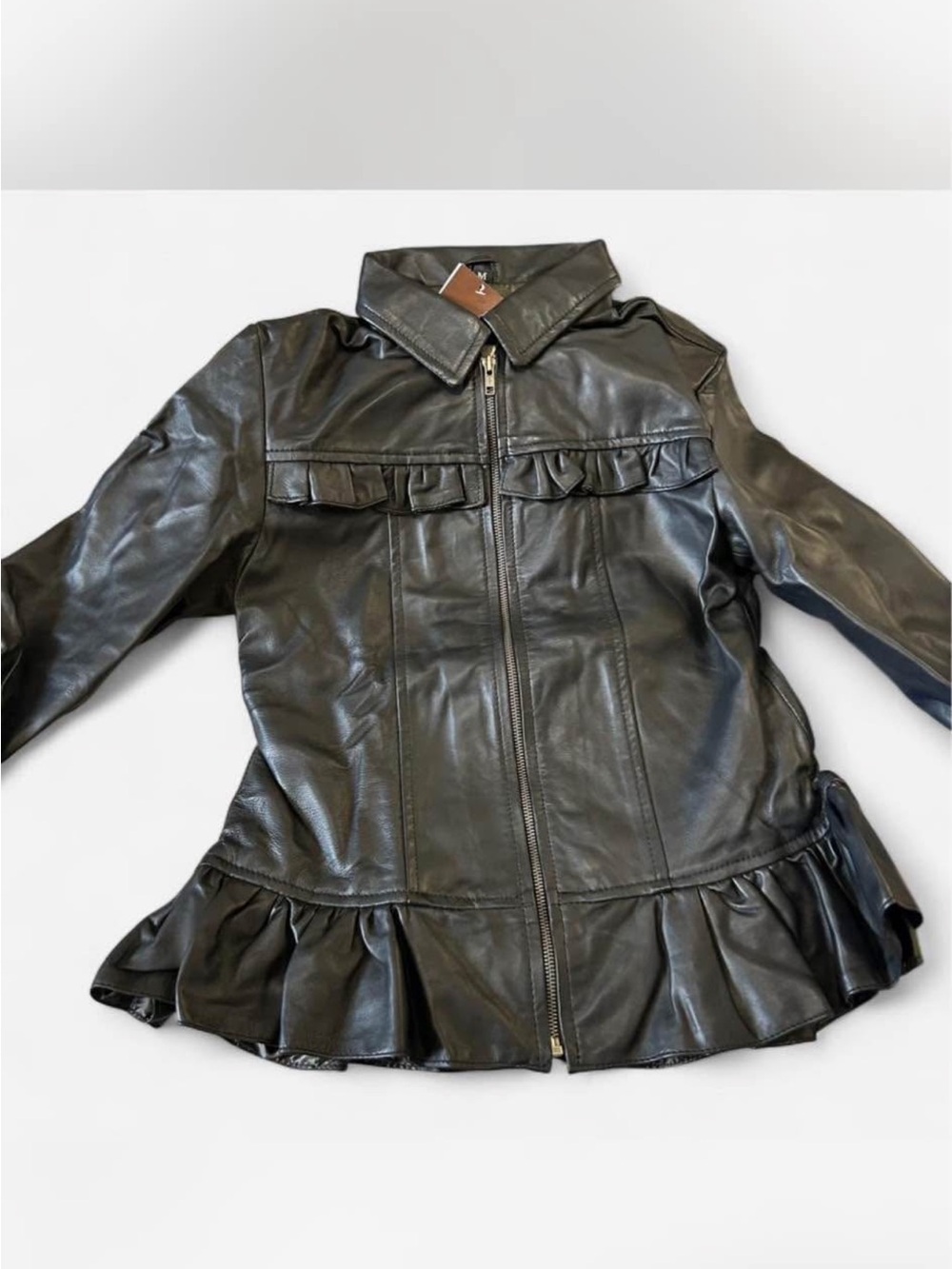 Women’s Black Faux Leather Peplum Zip Jacket